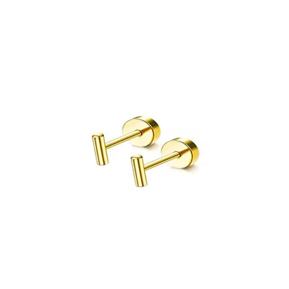 NEW Women's 14k Gold Plated Dainty Gold‎ Staple Bar Stud Earrings, 3.9mm